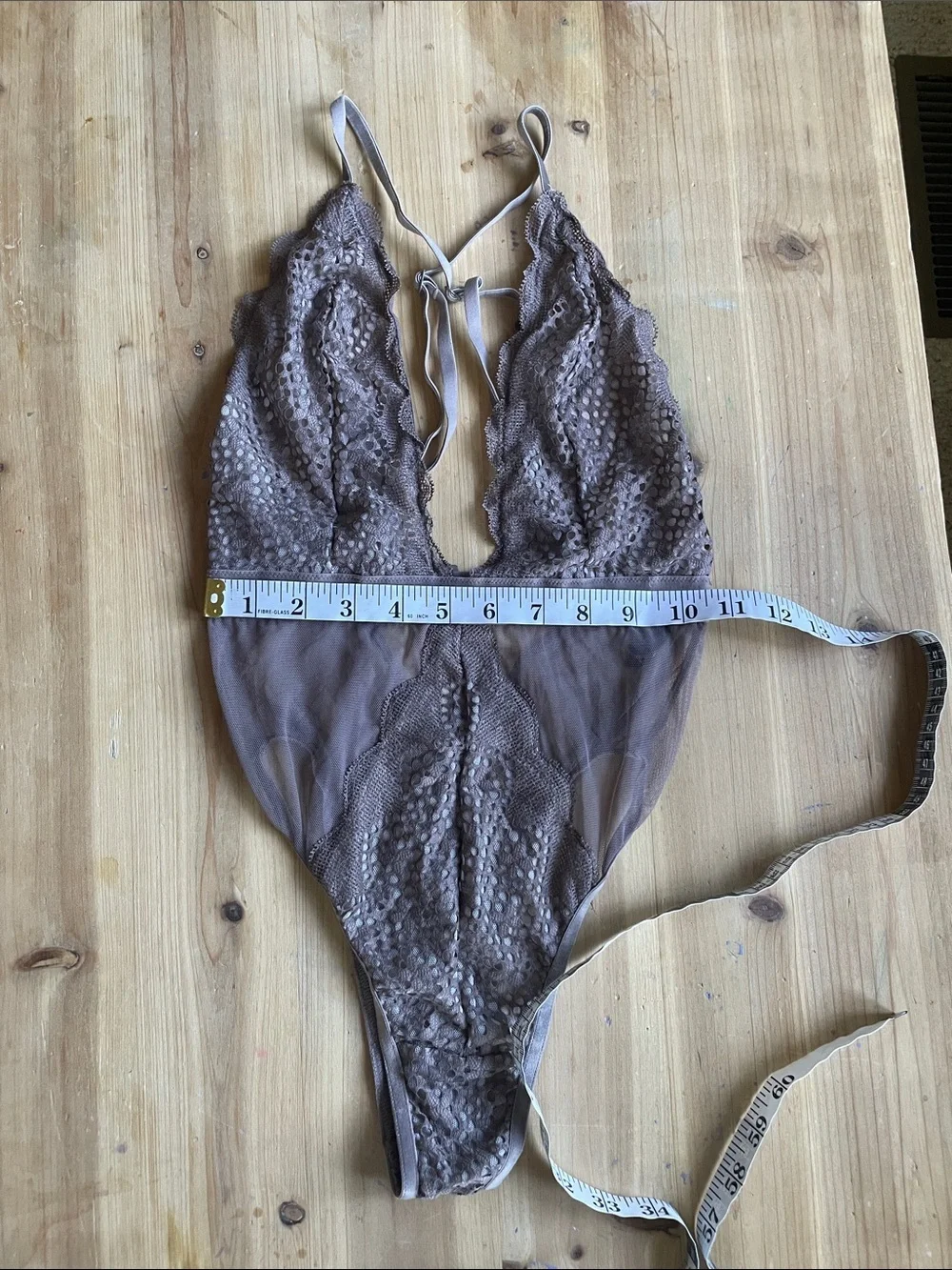 Victoria's Secret Sheer Lace V-Neck Teddy - Taupe Gray